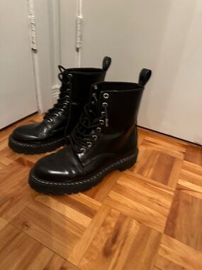 H&M Black Leather Lace-Up Combat Boots